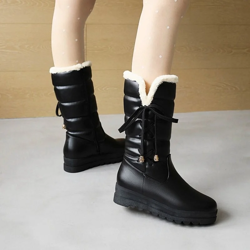 FXYCMMCQ Winter New Round Head High Boots Flat Heel Warm Round Head Side Zipper Snow Boots T7