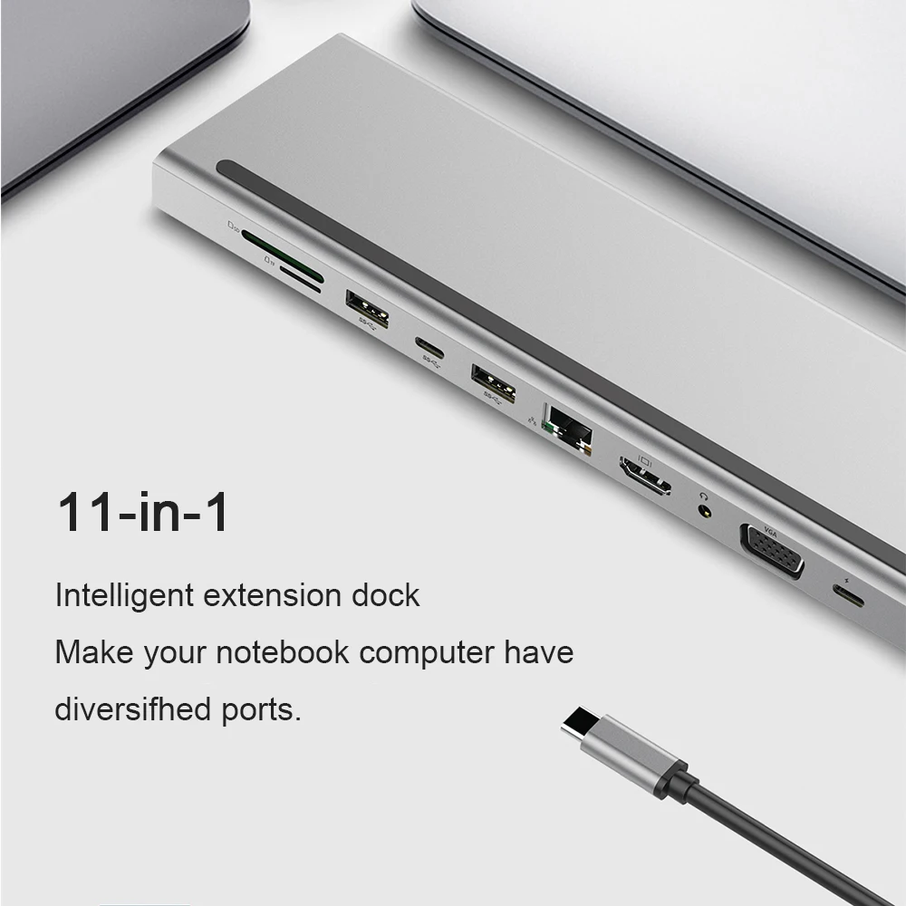 11 in 1 USB C Laptop Docking Station Type C to HDMI VGA RJ45 Ethernet USB 3.0 SD/TF Card Reader With PD Charging For Macbook Pro