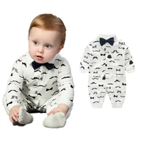 0 2t baby boy romper gentleman bowtie beard printed cotton long sleeve jumpsuit newborn baby clothes infant toddler kids overall