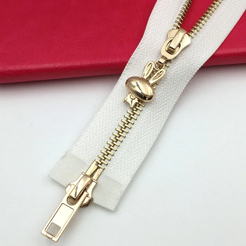 Meetee 5# Двойные ползунки Металлические молнии открытый конец DIY молния для шитья пуховик пальто молния аксессуары для одежды - Цвет: Белый