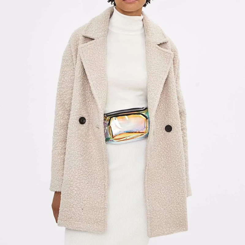 Женское шерстяное пальто OMIKRON повседневное элегантное с длинным рукавом и v