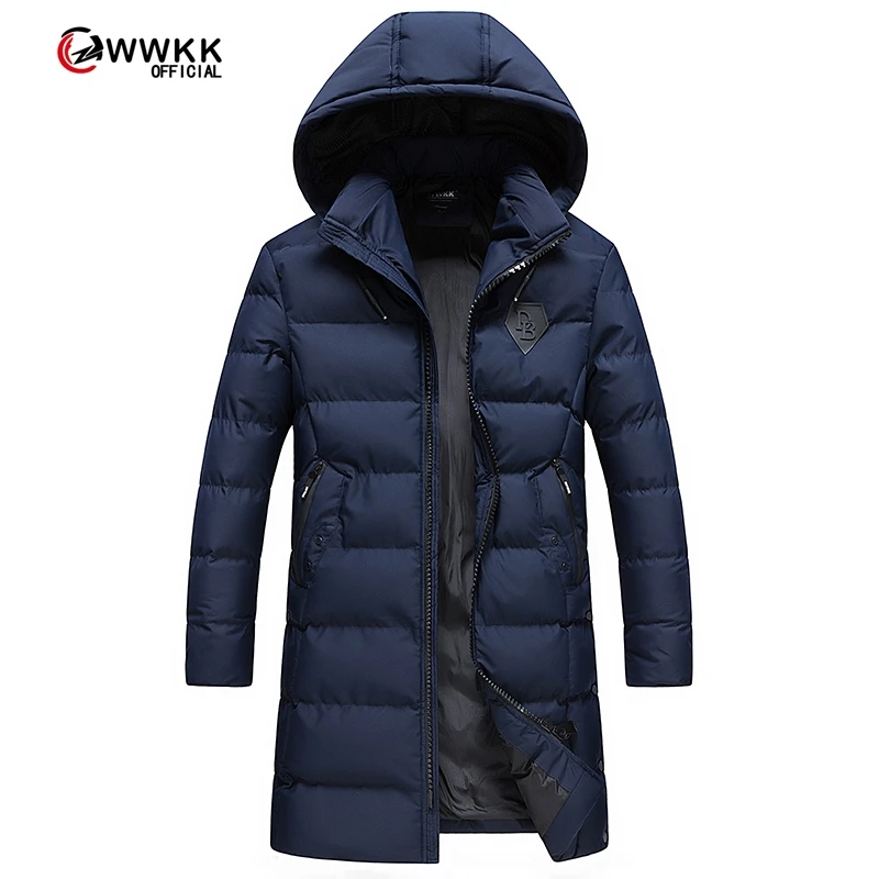 

WWKK 2020 новая мужская одежда Зимний новый пуховик модный тонкий с капюшоном толстый теплый белый утиный пух длинное пальто и Парка мужская L-4XL