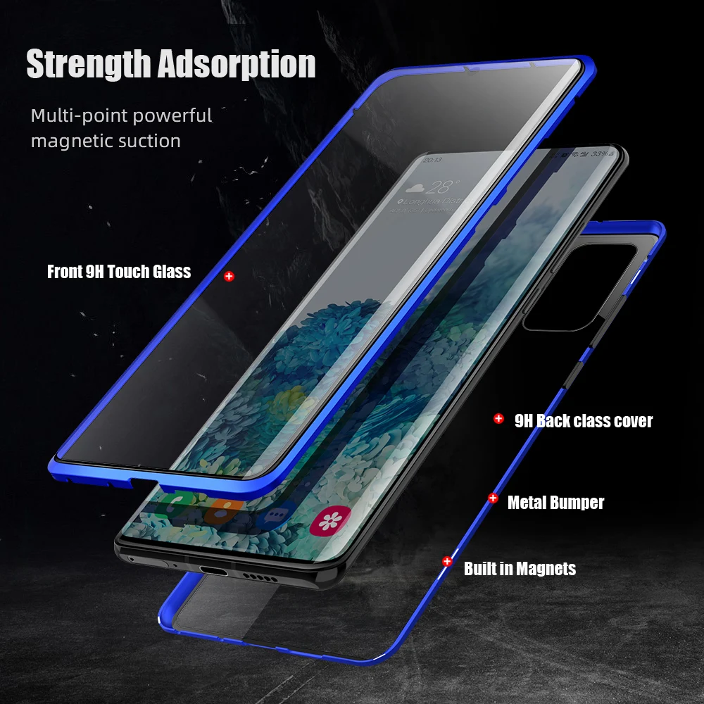 Магнитный двухсторонний чехол из закаленного стекла для Samsung Galaxy S20 S20Ultra S10 S9 Plus Note
