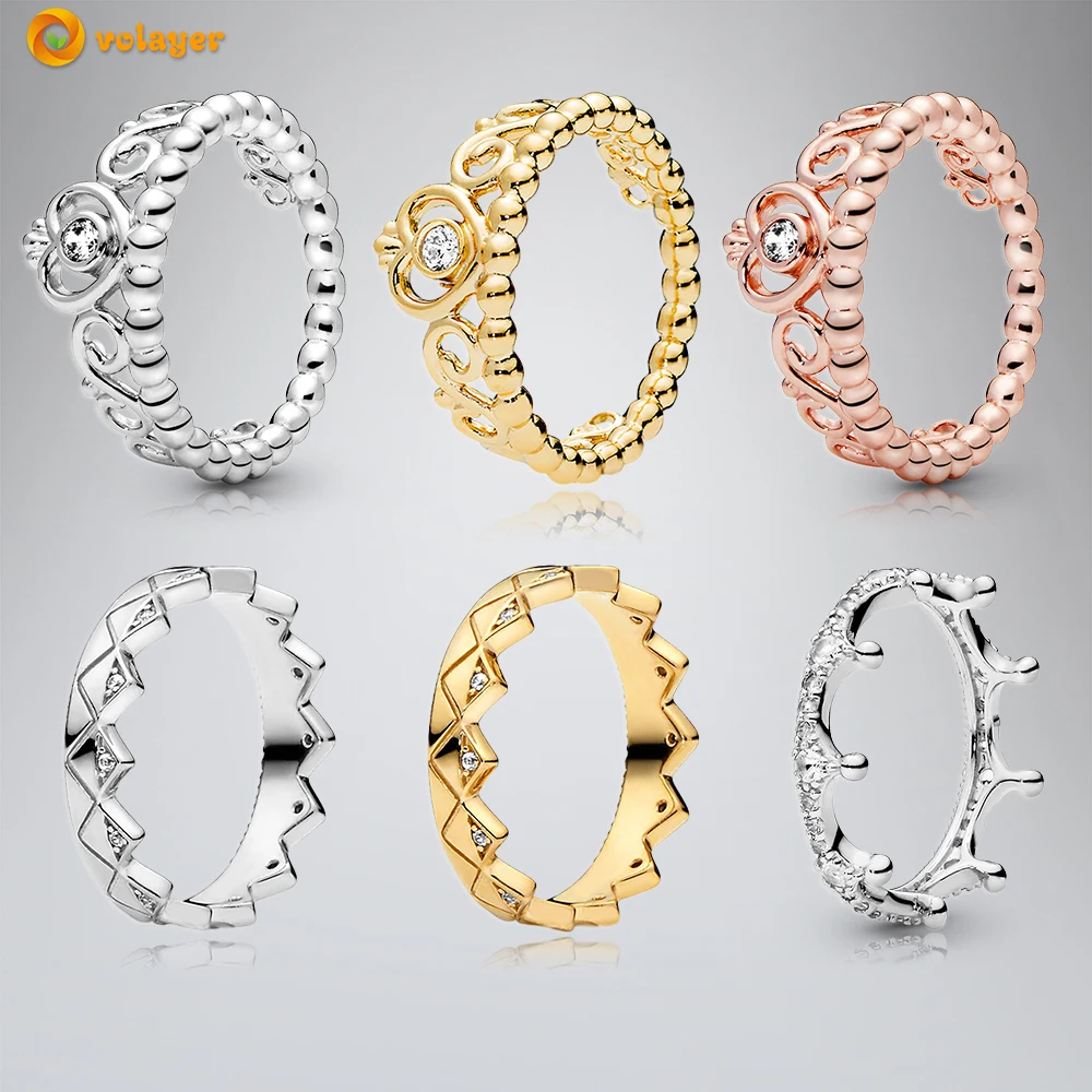 

Volayer Crown Rings 925 Sterling Silver Rings Sparkling Geometric Princess Tiara Crown Rings Original 925 Silver Women's Rings