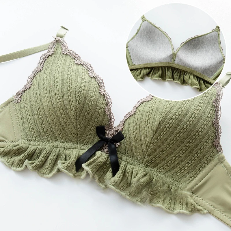 

FINETOO Sexy Lace Women's Bra Underwear Lingerie Cute Bownot Lingerie Ruffled Floral Ultra-thin Brassier Summer Woman Bralette