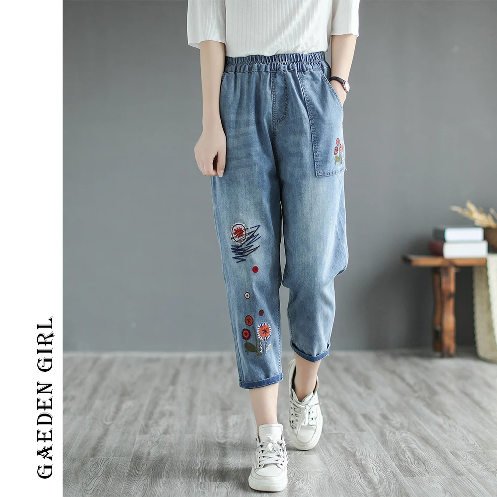 

Джинсы женские весенне-летние эластичные с поясом на резинке