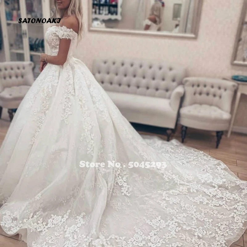 

Elegant Ivory Wedding Dress 2020 for Women Lace Appliques Long Train Princesa Vestido De Novia Bride Robe Mariage Online Shop