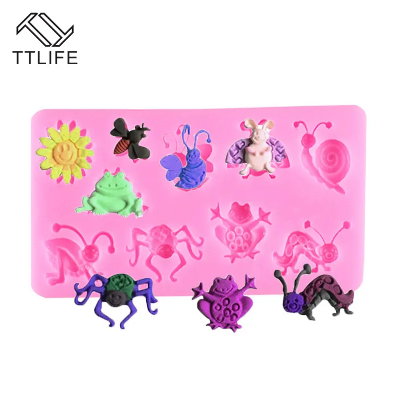 TTLIFE 3D насекомых Силиконовые формы лягушка пчела улитка паук пресс форм Fondant