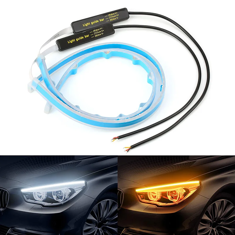 2 шт., динамический DRL 30 45 60 см, Универсальный Автомобильный светодиодный DRL Дневной ходовой светильник, струящийся ходовой светильник, светодиодный фонарь, Тормозная лампа, сигнальный светильник
