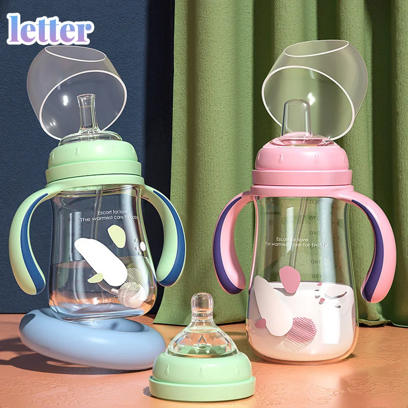 

240/300ml Baby PP Bottle Silicone Nipple Handle for Milk Feeding Newborn Drinking Wate Baby Three-use Nipple Infant Bottle Set