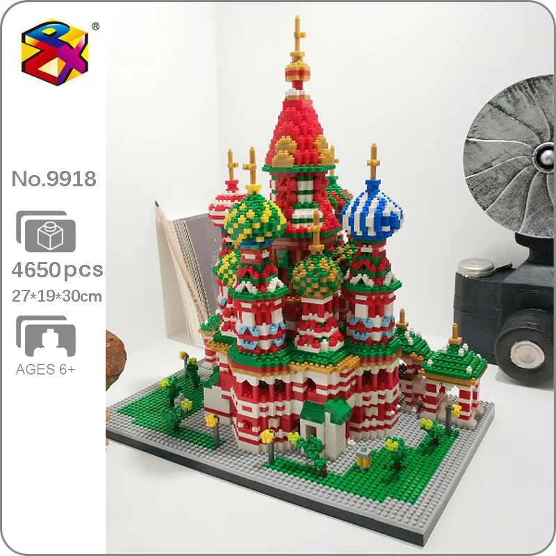 

PZX 9918 World Architecture Saint Basil's Cathedral Church Temple 3D Mini Diamond Blocks Bricks Building Toy for Children no Box