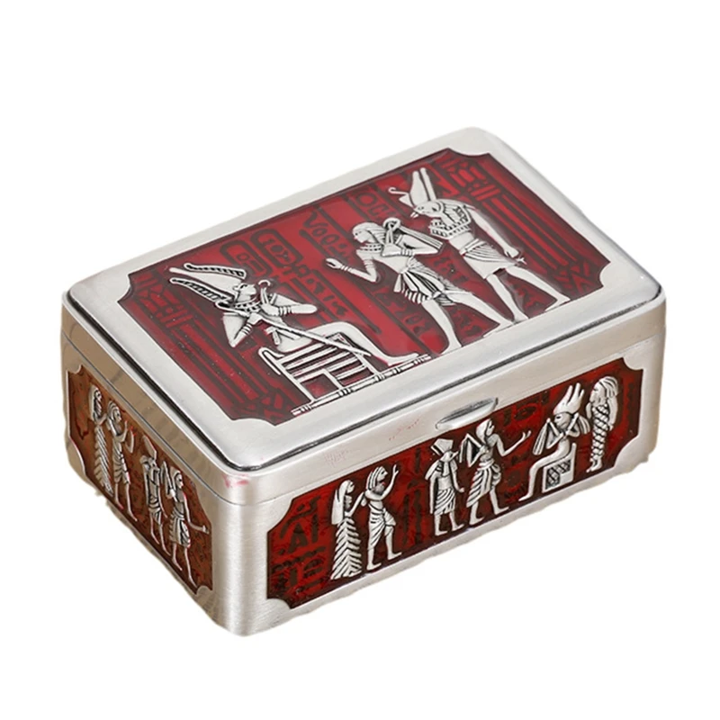 Jewelry Box Ancient Egypt Decor Neckalce Beads Bracelet Rings Storage Case Organizer Chest Metal Art Home Decoration
