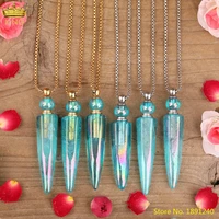 natural titanium blue ab quartz crystal perfume bottle pendant essential oil diffuser gold chain necklace for women jewelry