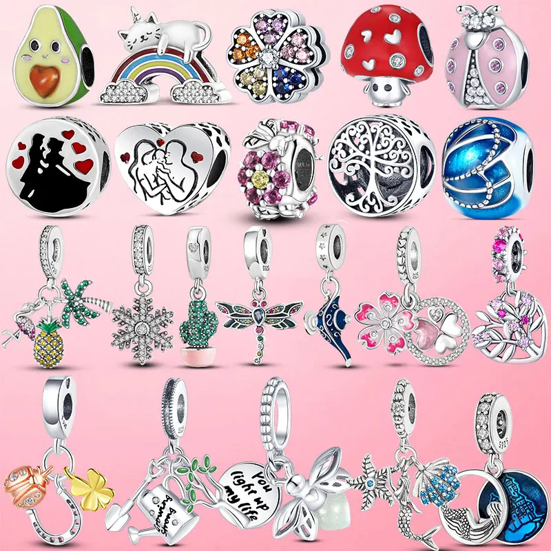 

HOT! Silver Color Ladybug Heart Daisy Flower Charms Beads Fit Original Pandora Bracelet Bangle For Women Jewelry Gift