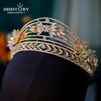 himstory gorgeous rhinestone crystal gold wedding big crown queen bridal tiara women beauty pageant hair jewelry accessories