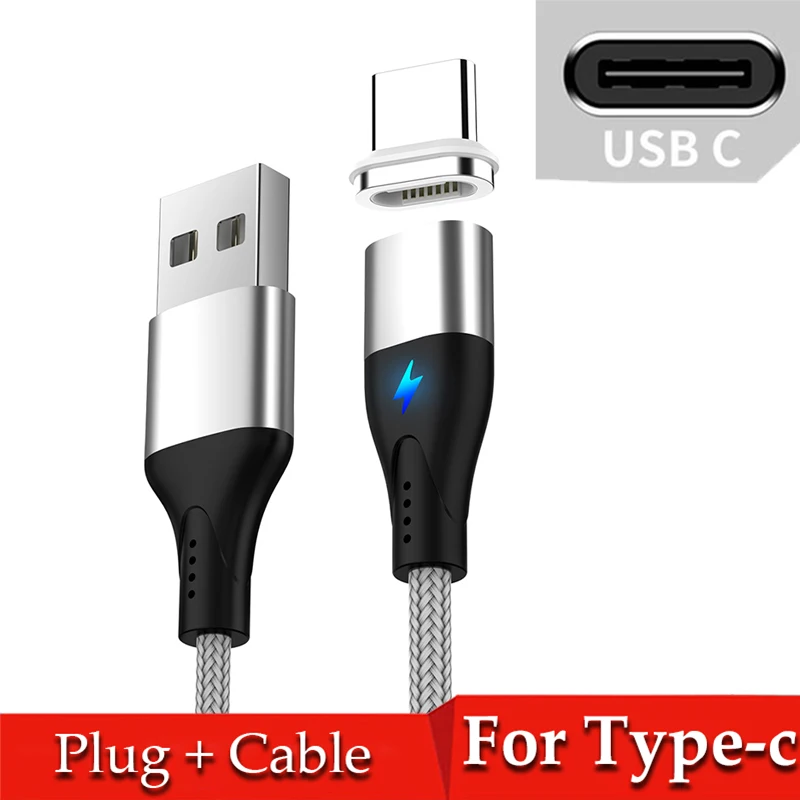 Silver For Type-c Магнитный кабель USB type-C для huawei p30 pro samsung a50 a70 3A mi cro usb шнур для быстрой зарядки и передачи данных для Red mi note 8 mi 9 9t - Цвет: Silver For Type-c