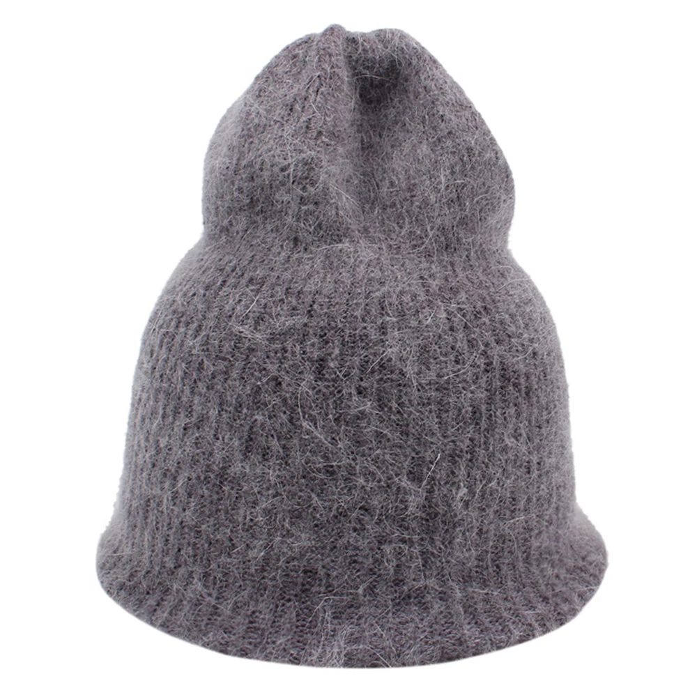 

Geebro Warm Autumn Winter Beanie For Women Female Solid Color Rabbit Fur Woolen Hat Version Wild Simple Knitted Hood Daily Cap