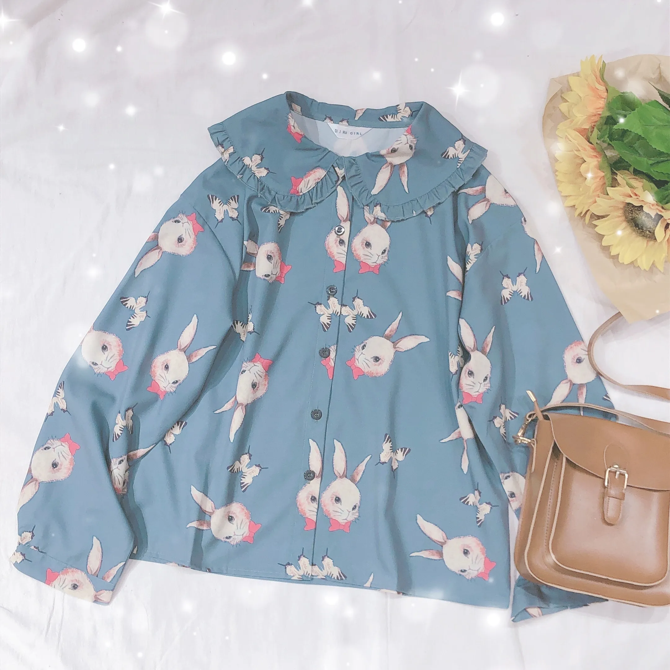 Женская маленькая свежая мягкая блузка с принтом мультяшного кролика сестер