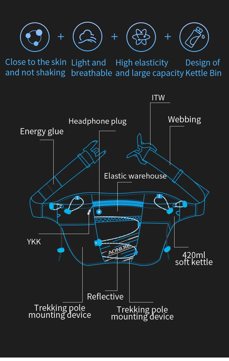 AONIJIE New W8104 Outdoor Sports Lightweight Waist Bag Belt Hydration Fanny Pack Double Water Tanks for Running Jogging Fitness