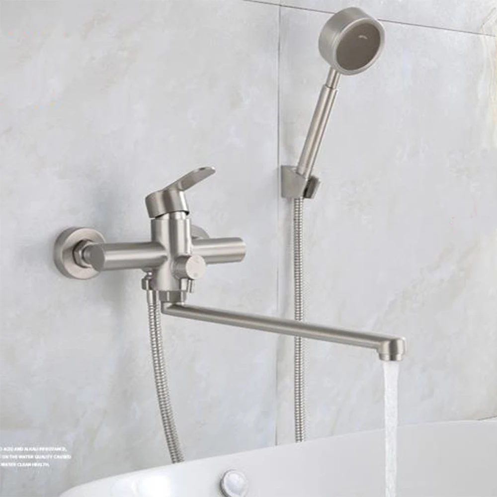 

1 Set Simple Style Bath Shower Faucet Cold and Hot Water Mixer Tap with Hand Shower Single Handle
