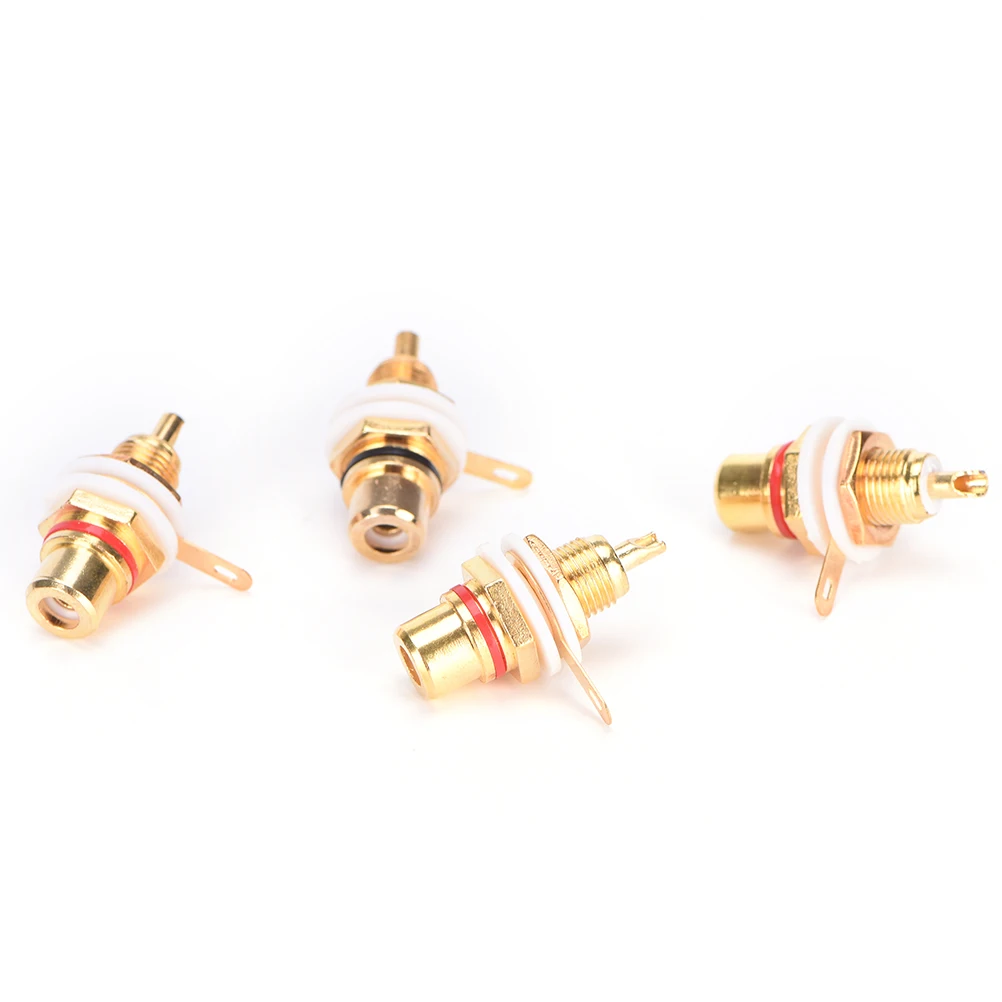 

RCA Female Jack 10pcs Plated Rca Connector Gold Panel Mount Chassis Audio Socket Plug Bulkhead White Cycle With Nut Solder Cup