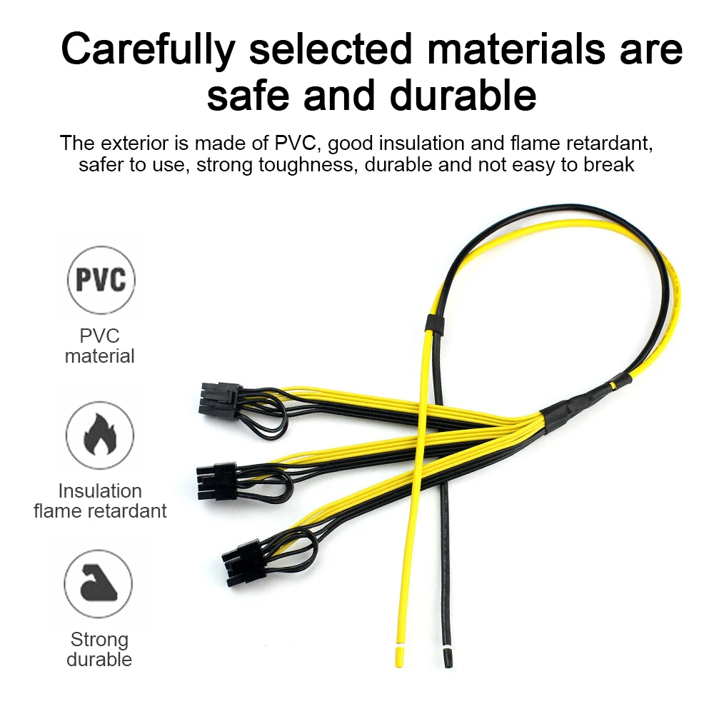 

5Pcs Power Supply Cable 1 to 3 6p+2p Miner Adapter Cable 12AWG+18AWG 8pin GPU Graphics Card Power Cord for BTC Mining
