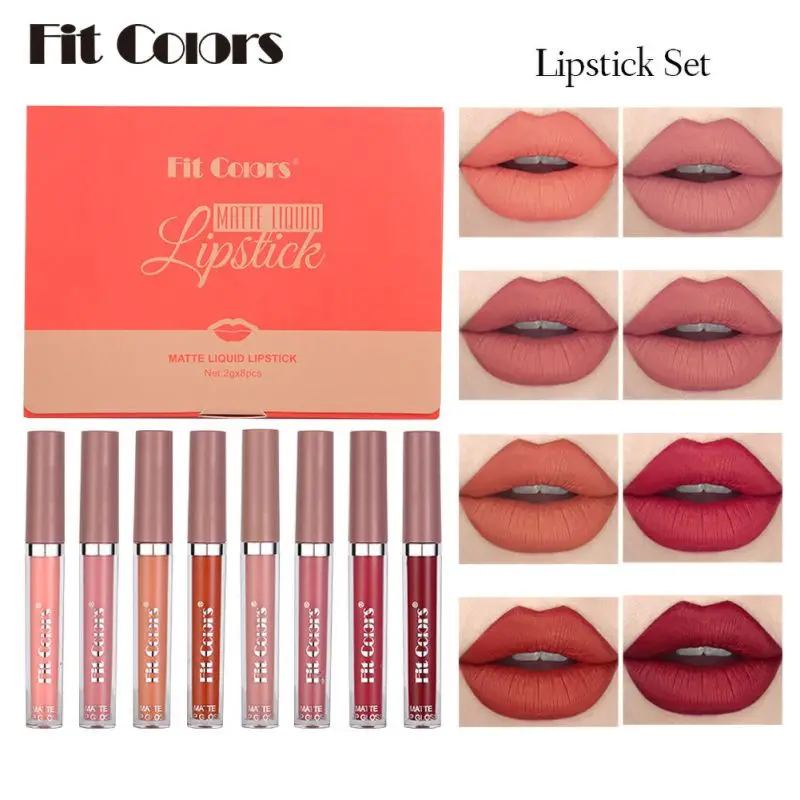 

8 PCS Hydrating Non-stick Lip Makeup Matte Finish Lipstick Lip Color Long-lasting Liquid Lipstick Smooth Application