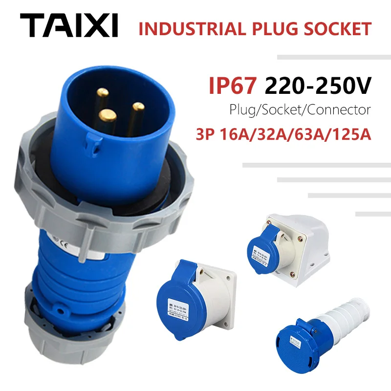 IP67 водонепроницаемая промышленная розетка 16A 32A 63A 125A 220 V 250 Встроенная установка