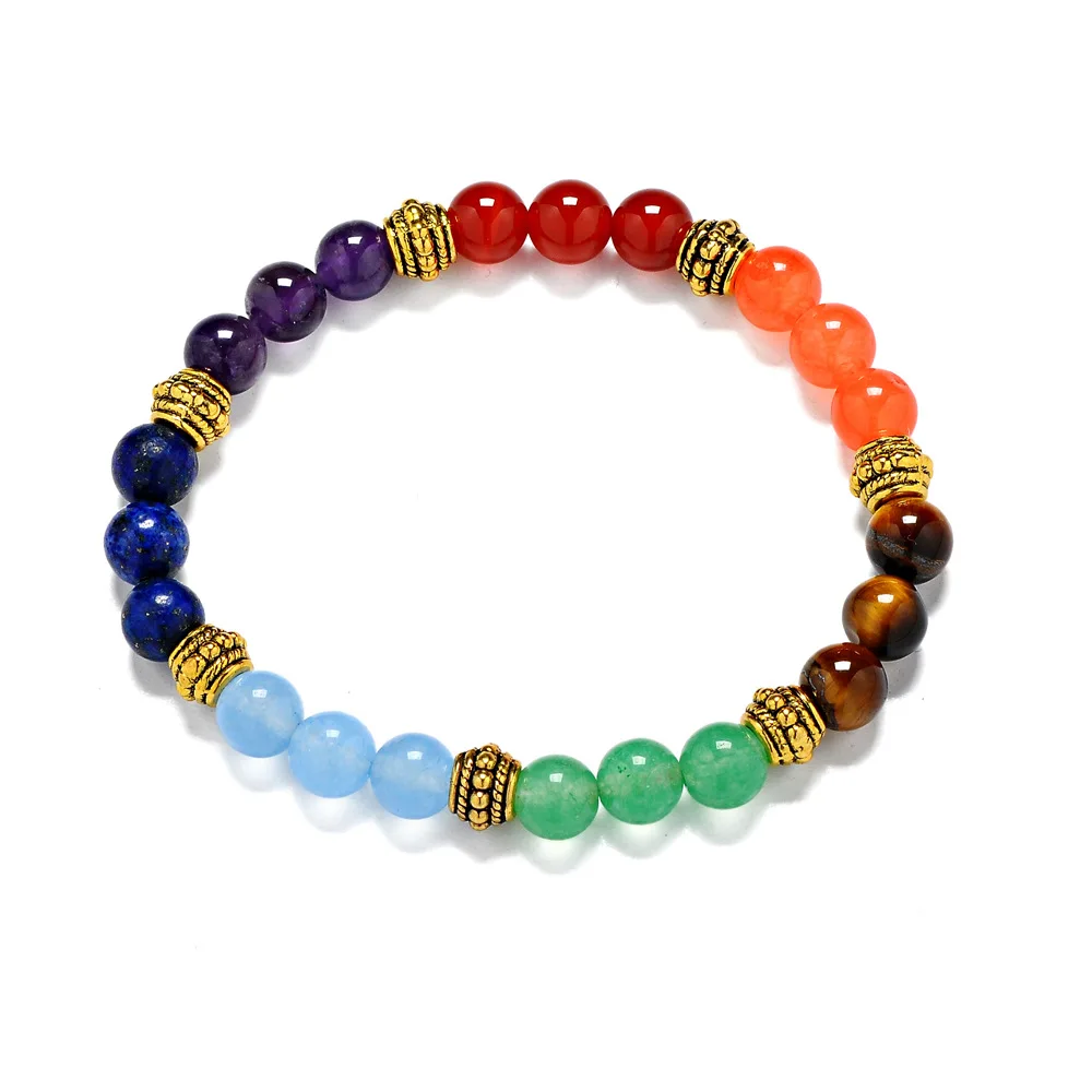 

2021 New Natural Optimized Stone Tiger Eye Stone Bead Bracelet Chakra Seven Chakra Yoga Power Stone Bracelet Bijoux