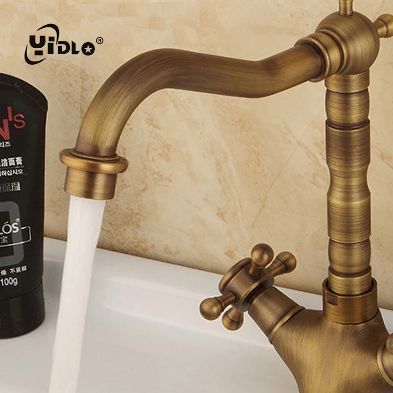Антикварные смесители для раковины кухни латунь холодная и горячая вода кран