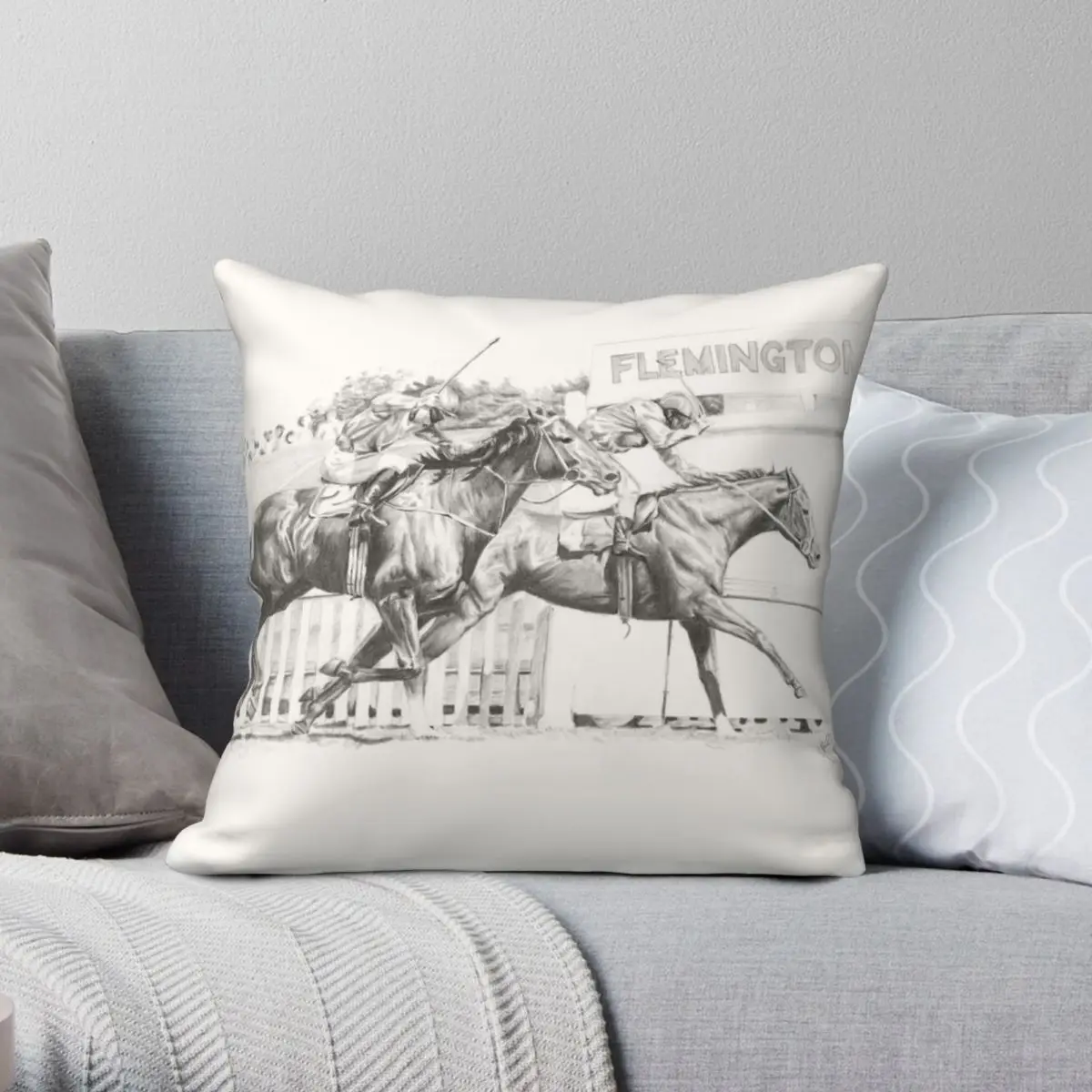 

Melbourne Cup Square Pillowcase Polyester Linen Velvet Pattern Zip Decor Room Cushion Cover 18"