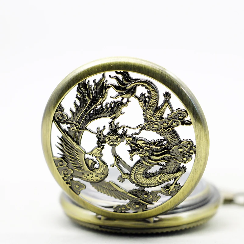 Flying Bird/dragon 3D Hollow Relief Mechanical Pocket Watch Bronze Antique Steampunk Fob Chain Manual Winding Clock Gift