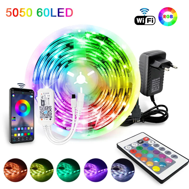 

Цветная (RGB) 5050 60 светодиодный s, Wi-Fi, светодиодный полосы светильник 5 м 10 м 15 м светодиодный лента luces светодиодный светильник strip12V гибкая лен...