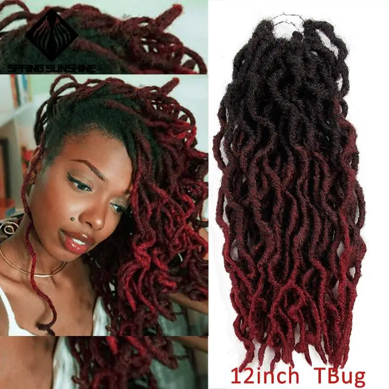 12 18 дюймов Nu Locs Goddess Faux Locs Curly Ombre плетение волос мягкие косички синтетические вязанные крючком косы волосы Exntension