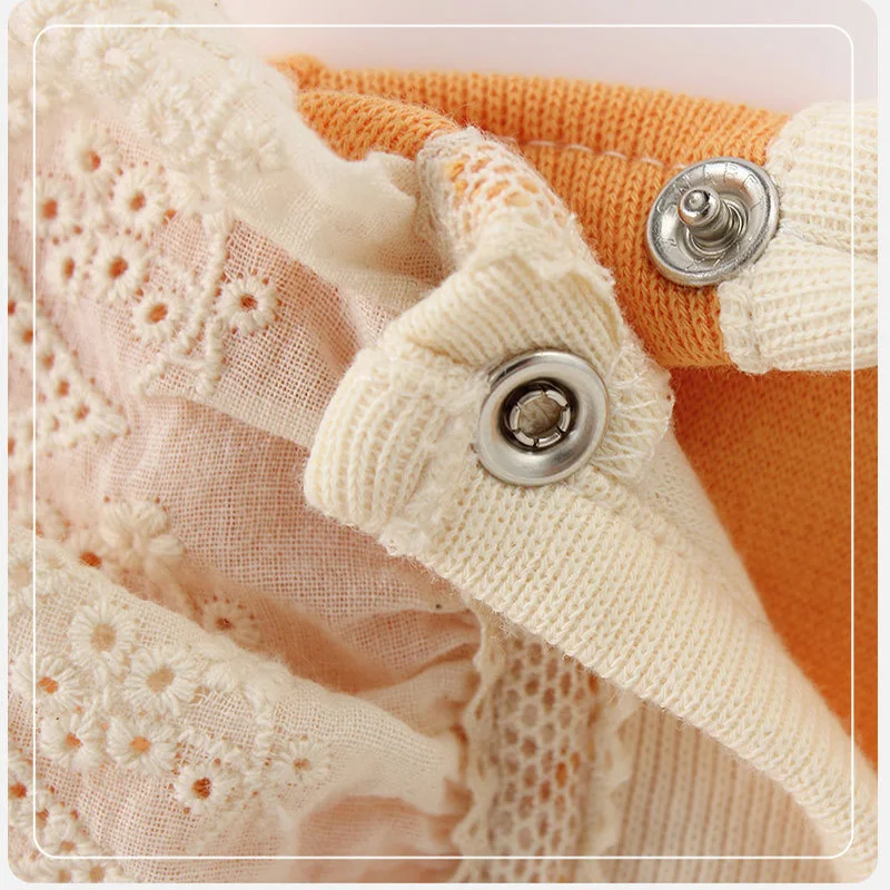 

Spring and Autumn New Infant Orange Long Sleeve Round Neck Bodysuit 0-24M Baby Girls Sweet and Soft Breathable Romper with Hat