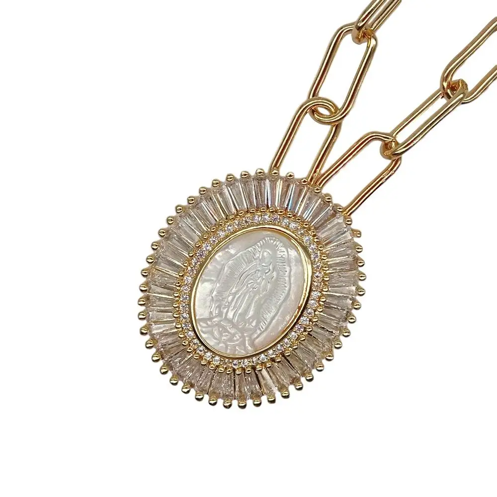 

Virgin Mary Pendant Necklace Cubic Zirconia Shell Pendant Necklace for Women Jewelry gold color plated oval shape