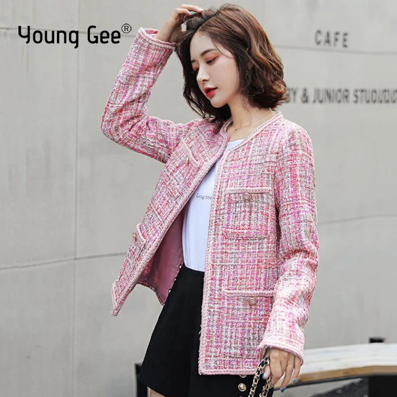 Осенне зимнее розовое пальто на пуговицах женский кардиган с зубчатым