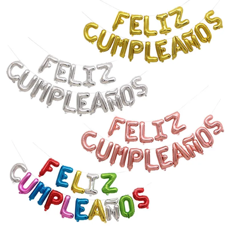 

1set 16inch Gold Spanish Alphabet Feliz Cumpleaños Foil Balloon Happy Birthday Letter Banner Party Decoration Baby Shower Globos