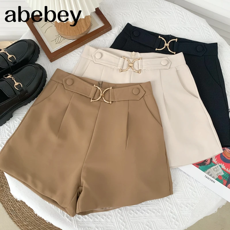 

2021 New Summer Temperament All-match solid Shorts high waist slim loose casual suit Shorts A-line wide leg Shorts