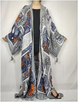 bohemian casual long sleeve kimonos with tassle for women 2021 summer beach cover up swimmer wear cardigan muslim kaftan