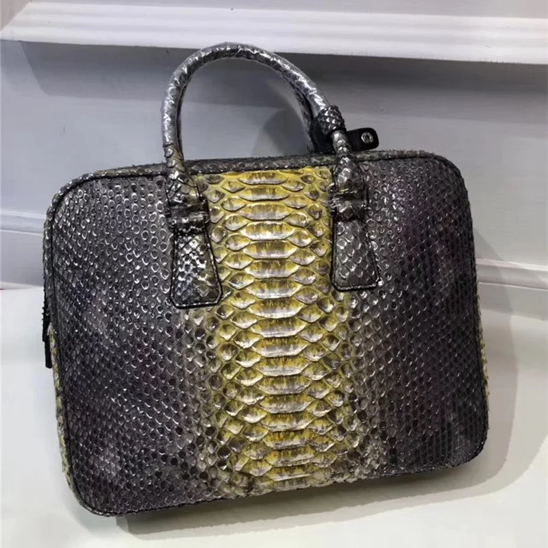 Business Style Genuine Python Leather Zipper Closure Men's Large Portfolio Handbag Authentic Snakeskin Male Laptop Briefcase
