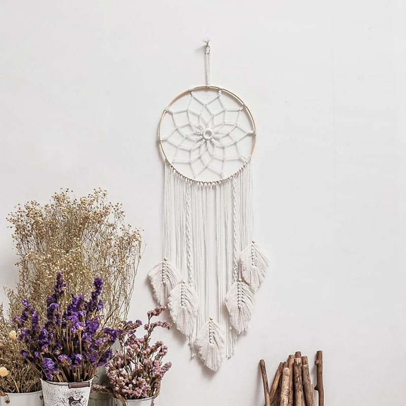 

Round Macrame With Leaf Tassel Woven Wall Hanging Boho Bohemian Room Decor Tapestry Art Beautiful Apartment Dorm Room Decoration