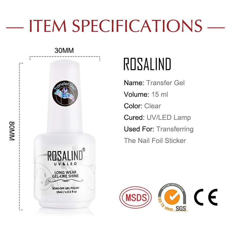 

ROSALIND Transfer Gel Nail Polish With Sticker Nail Gel Hybrid Primer UV Lamp For Manicure Semi Permanent Gel Lacquer Nail Art