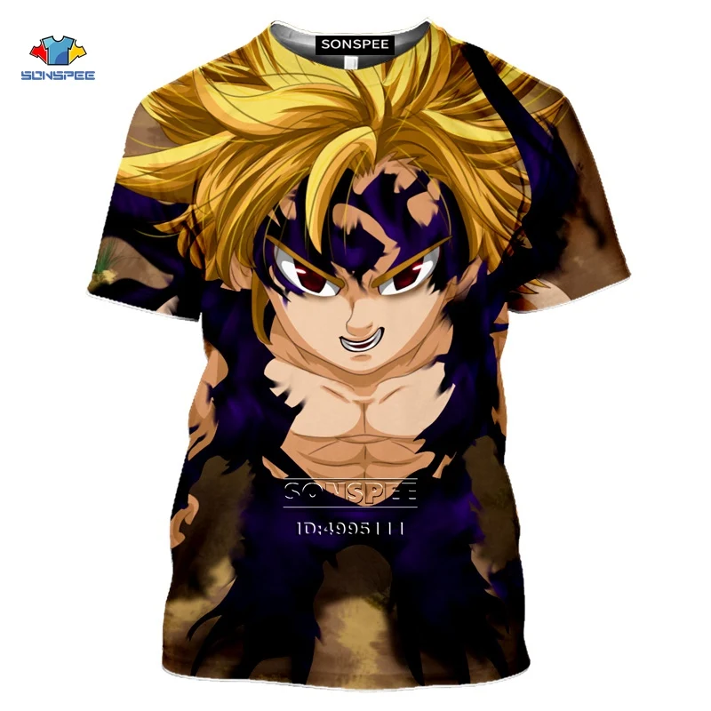 

SONSPEE Anime The Seven Deadly Sins Men's T-shirt Print Kawaii Girl Elizabeth Liones Women Summer Casual Gym Tee Shirt Meliodas