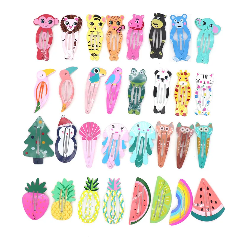 32Pcs/Set Cute Colorful Snap Metal Hair Clips For Baby Girls Toddler Cartoon Fruit Animal BB Pins Barrettes With Gift Bag | Красота и