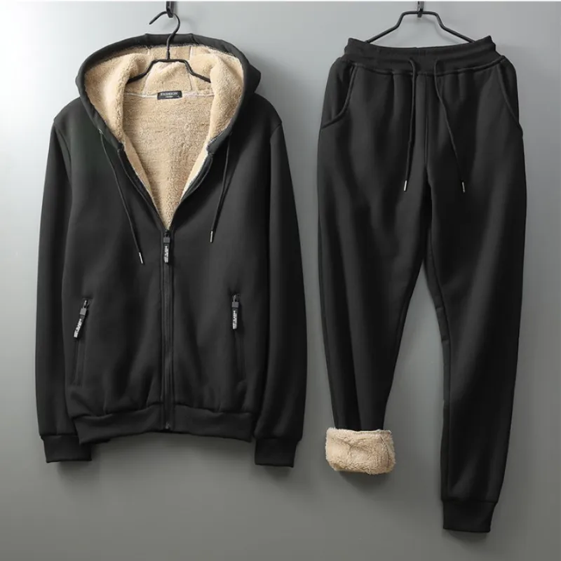 Мужской зимний комплект из двух предметов толстовка с капюшоном и флисовой