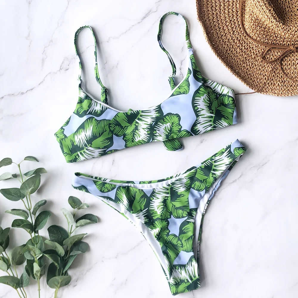 Сексуальный бразильский комплект бикини женский пуш-ап купальник с принтом