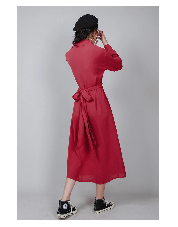 

JCHB 2021 women elegant dress Korean chiffon Spring dress women's solid color thin A-line tie bow autumn