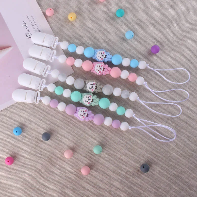 

Hot Sale Silicone Teething Pacifier Clips Baby Pacifier Chain Silicone Loose Beads Variety Animal Cartoon Molar Teether Toy Gift