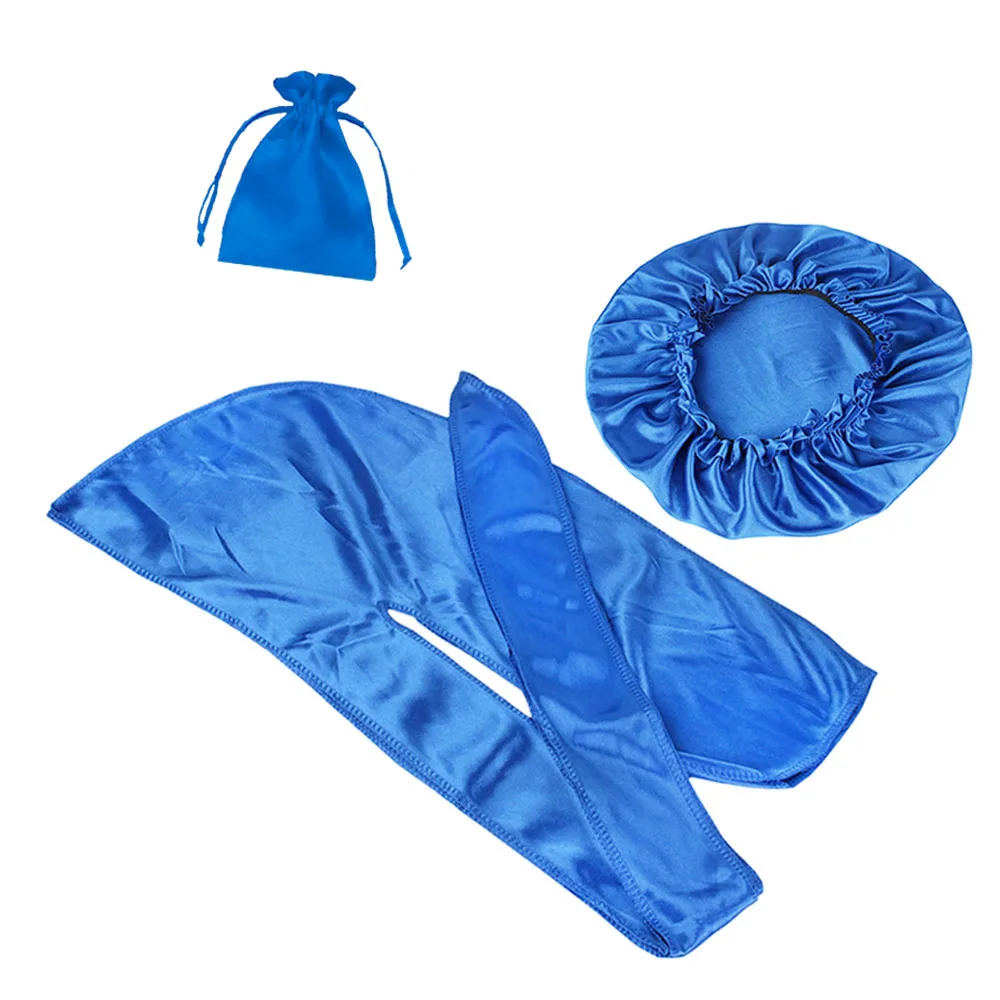 Wholesale royal blue custom silk bandana blue matching durags and bonnets set in bag